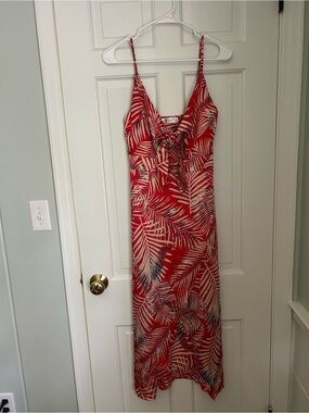 Cupshe Red Navy and Cream Tropical Print Dress